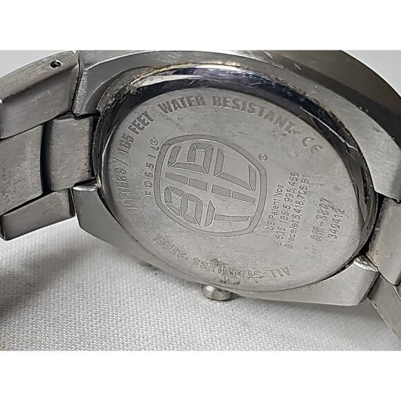 Fossil Big Tic Watch AM-3847 Silver Tone Red Face - Dead Battery - Picture 9 of 12